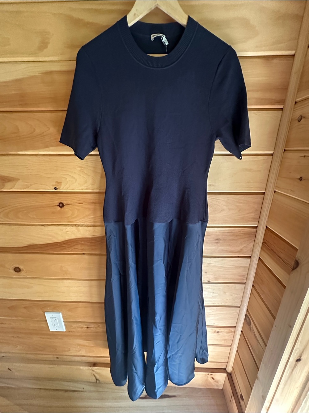 SIMKHAI Tanya Compact Knit Combo Dress Color Midnight